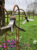 SET OF 3 RUSTY METAL SNOWDROP FLOWER STAKES