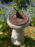 STONE GARDEN CAST IRON BIRD SUNDIAL ON STONE PEDESTAL ORNAMENT