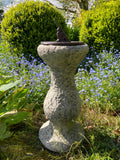 STONE GARDEN CAST IRON BIRD SUNDIAL ON STONE PEDESTAL ORNAMENT