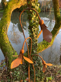 SET OF 3 RUSTY METAL SNOWDROP SCULPTURES GARDEN STAKES