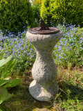 STONE GARDEN CAST IRON BIRD SUNDIAL ON STONE PEDESTAL ORNAMENT