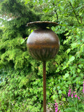 SET OF 3 TALL RUSTY LARGE METAL POPPY STAKES GARDEN PLANT SUPPORTS ORNAMENT