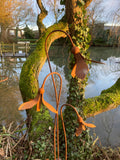 SET OF 3 RUSTY METAL SNOWDROP SCULPTURES GARDEN STAKES
