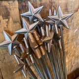 SET OF 3 RUSTY METAL STAR PLANT SUPPORTS GARDEN STAKES