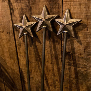 SET OF 3 RUSTY METAL STAR PLANT SUPPORTS GARDEN STAKES