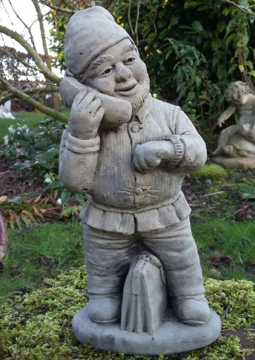 STONE GARDEN GNOME WITH TELEPHONE – Ferney Heyes Garden Products