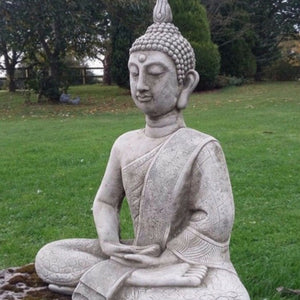 STONE GARDEN LARGE MEDITATING LOTUS BUDDHA STATUE ORNAMENT
