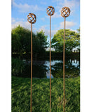 SET OF 3 RUSTY METAL TALL 1.5M CAGE BALL STAKES PLANT GARDEN SUPPORTS
