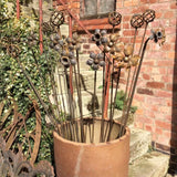 SET OF 3 RUSTY METAL TALL 1.5M GARDEN FLOWER STAKES PLANT SUPPORTS