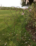 SET OF 3 RUSTY METAL HEART STAKES PLANT SUPPORTS GARDEN STAKES