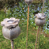 SET OF 5 RUSTY METAL 1M POPPY HEAD GARDEN PLANT SUPPORTS STAKES