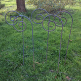 SET OF 5 RUSTY METAL UPRIGHT SWIRL GARDEN SUPPORTS PLANT STAKES