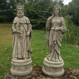 STONE GARDEN PAIR OF KING & QUEEN STATUES ORNAMENTS