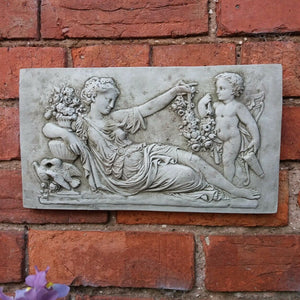 STONE GARDEN PAIR OF ROMAN LADY WALL PLAQUES