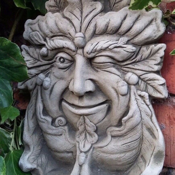 STONE GARDEN TEALIGHT WINKING GREEN MAN FACE