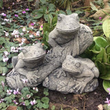 STONE GARDEN FROG FAMILY ON LOG