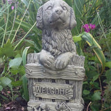 STONE GARDEN WELCOME DOG SIGN ORNAMENT STATUE