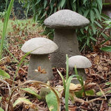 STONE GARDEN SET OF 3 SMALL RUSTIC MUSHROOMS STADDLE STONES