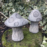 STONE GARDEN PAIR OF SMALL SPOTTY TOADSTOOLS