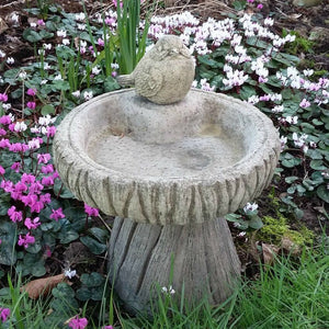 STONE GARDEN ROBIN LOG BIRD BATH / FEEDER