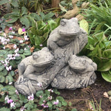 STONE GARDEN FROG FAMILY ON LOG