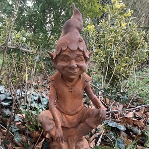 Cold cast iron rusty pixie garden ornament statue for sale ferney heyes