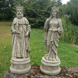 STONE GARDEN PAIR OF KING & QUEEN STATUES ORNAMENTS