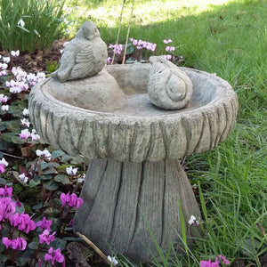 STONE GARDEN SPARROWS LOG BIRD BATH