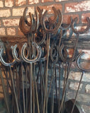 SET OF 7 RUSTY ORIGINAL METAL HORSE SHOE GARDEN SUPPORTS PLANT STAKES