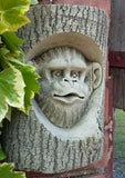 STONE GARDEN CHIMP PEEPING OUT OF LOG PLAQUE