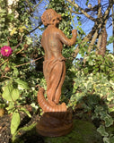 RUSTY CAST IRON GARDEN CHERUB WITH BUTTERFLY STATUE ORNAMENT