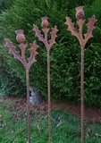 SET OF 3 RUSTY METAL THISTLE GARDEN SUPPORTS PLANT STAKES