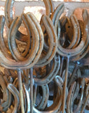 SET OF 7 RUSTY ORIGINAL METAL HORSE SHOE GARDEN SUPPORTS PLANT STAKES