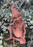 COLD CAST IRON THINKING GARDEN PIXIE STATUE GNOME ORNAMENT