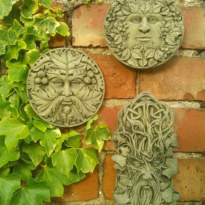STONE GARDEN SET OF 3 GREEN MAN WALL PLAQUES