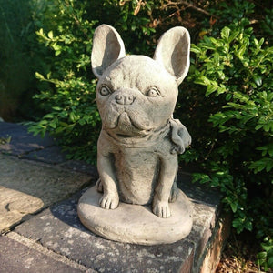 STONE GARDEN SITTING FRENCH BULLDOG FRENCHIE STATUE ORNAMENT