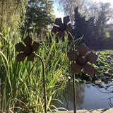 SET OF 3 RUSTY METAL 1M FLOWER PLANT SUPPORTS STAKES