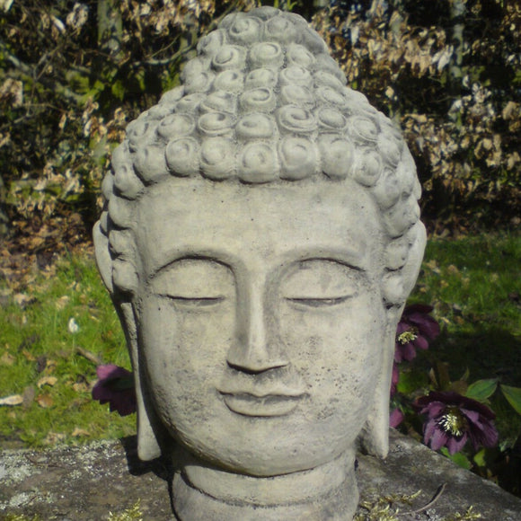 STONE GARDEN LOTUS BUDDHA HEAD STATUE ORNAMENT