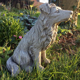 STONE GARDEN SITTING COLLIE DOG PUPPY STATUE ORNAMENT