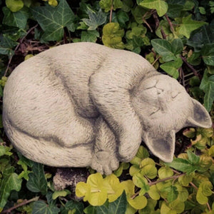 STONE GARDEN LYING SLEEPING CAT KITTEN ORNAMENT STATUE