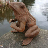 Garden ornament cast iron rusty frog statue ferney Heyes Audlem cheshire