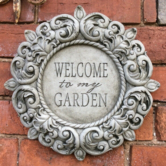 STONE GARDEN WELCOME TO MY GARDEN SIGN WALL PLAQUE ORNAMENT