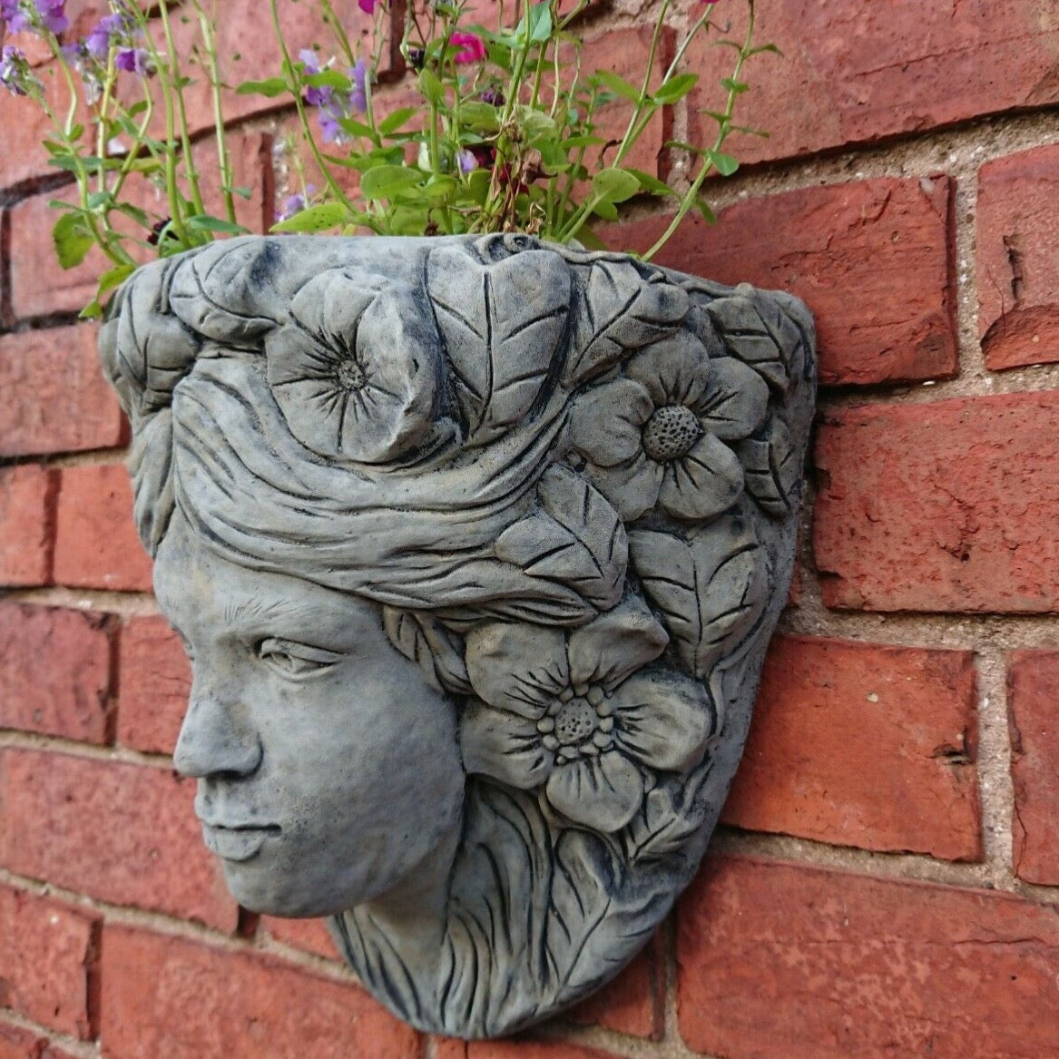hanging tomato plants lowes STONE GARDEN LARGE LADY FACE WALL PLANTER – Ferney Heyes Garden Products