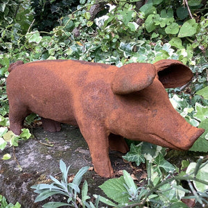 Garden cast iron large pig piglet ornament rusty ferney heyes
