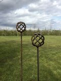 SET OF 3 RUSTY METAL CAGE BALL SPHERE GARDEN SUPPORTS