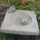 STONE GARDEN RUSTIC SQUARE BIRD BATH TOP WITH BIRDS