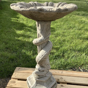 STONE GARDEN LARGE SERPENT BIRD BATH FEEDER ORNAMENT