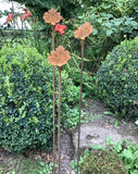 SET OF 3 RUSTY METAL 1M LEAF GARDEN STAKES PLANT FLOWER SUPPORTS