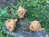 CAST IRON SET OF 3 RUSTY MUSICAL HAMSTERS GARDEN ORNAMENT