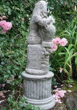 STONE GARDEN LADY WITH URN ON PLINTH STATUE ORNAMENT